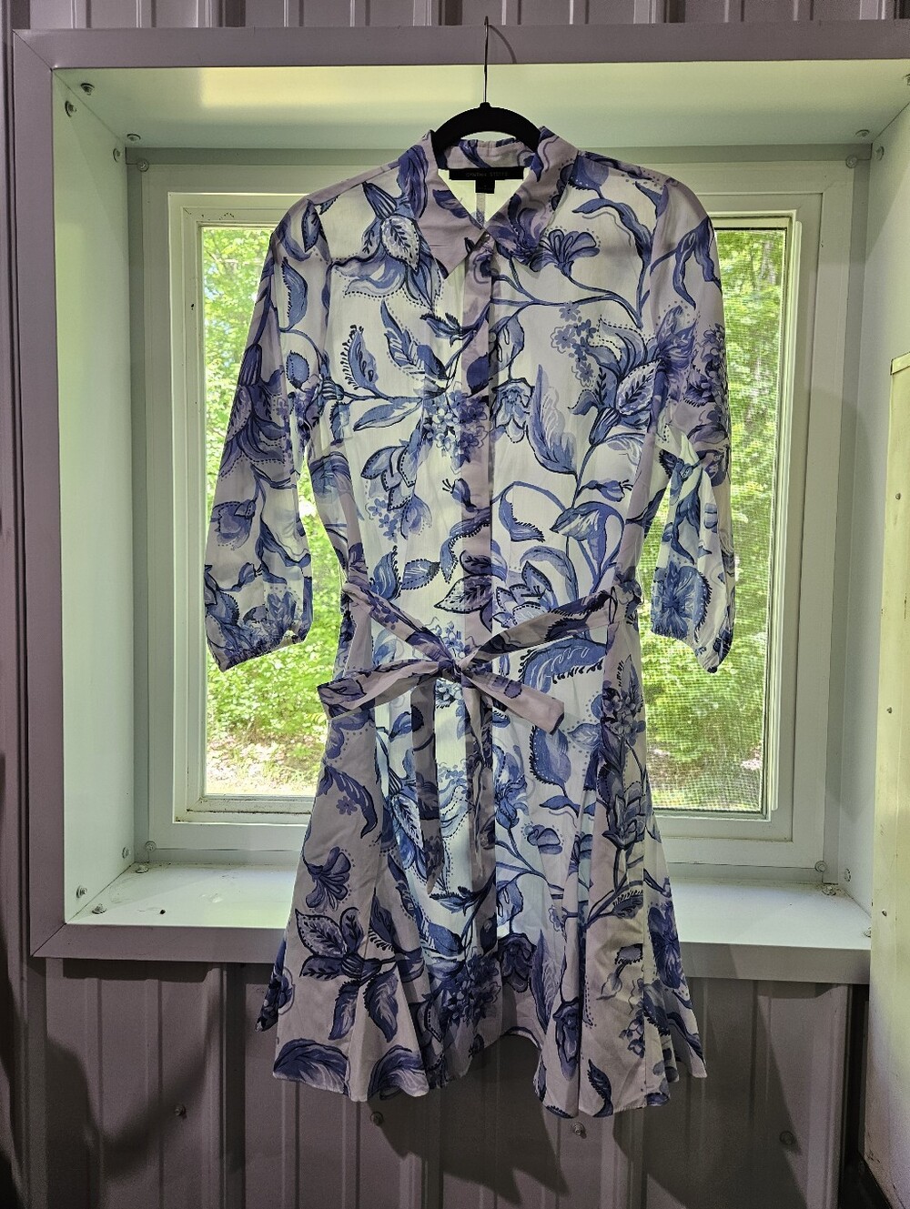 Blue Floral Shirt Dress with Tie Waist